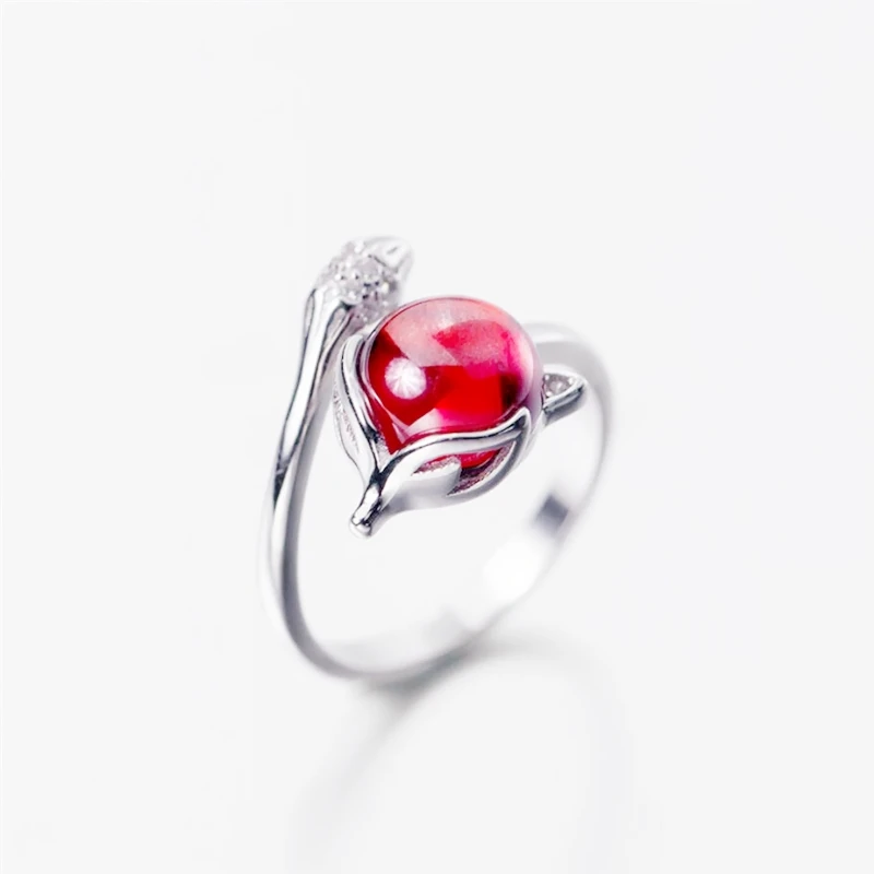 Sole Memory Red Garnet Vintage Shiny Fox 925 Sterling Silver Female Resizable Opening Rings RI947