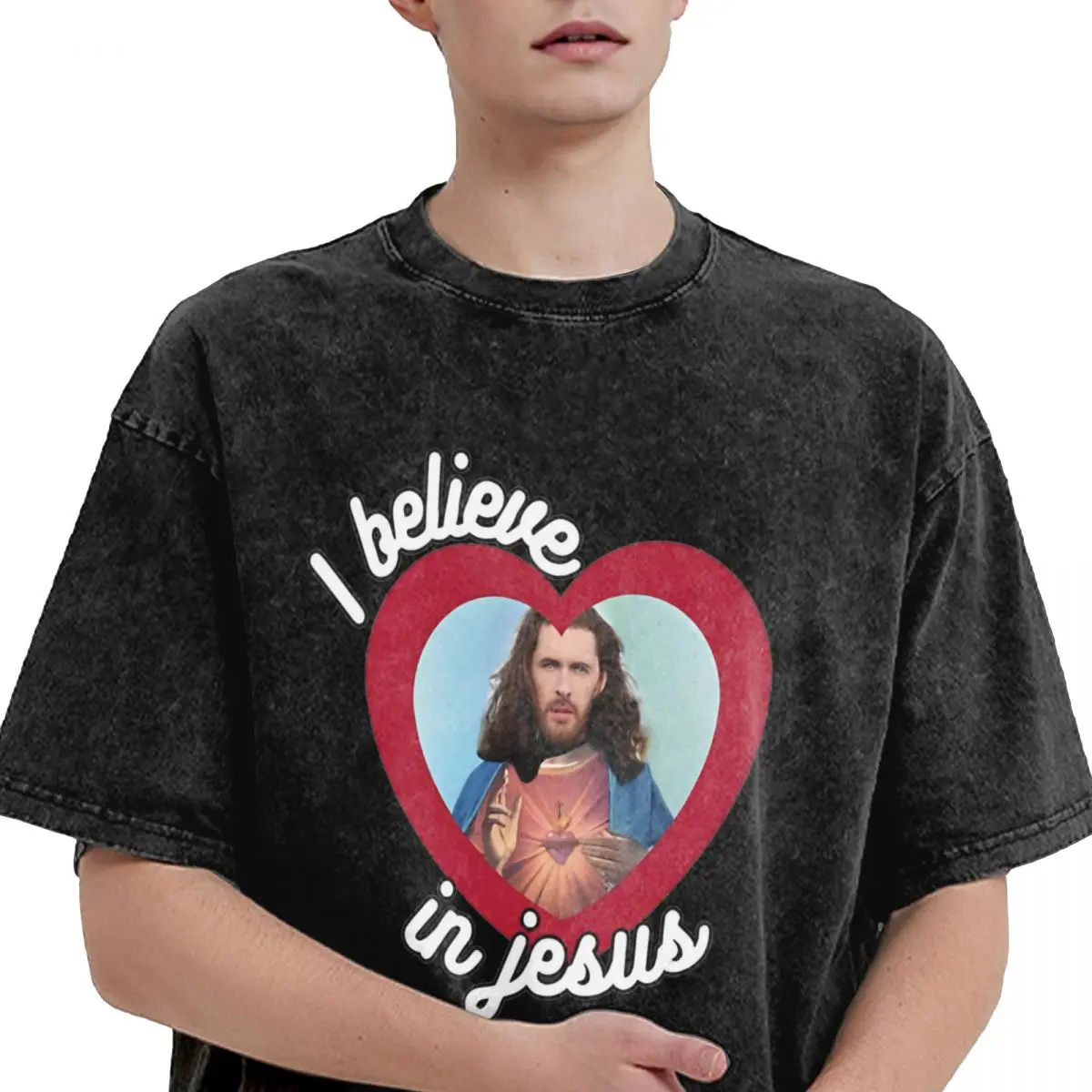 I Believe In Jesus Hozier Washed T Shirt Streetwear Hip Hop Cool T-Shirt Tees for Men Women Cotton Oversize Graphic