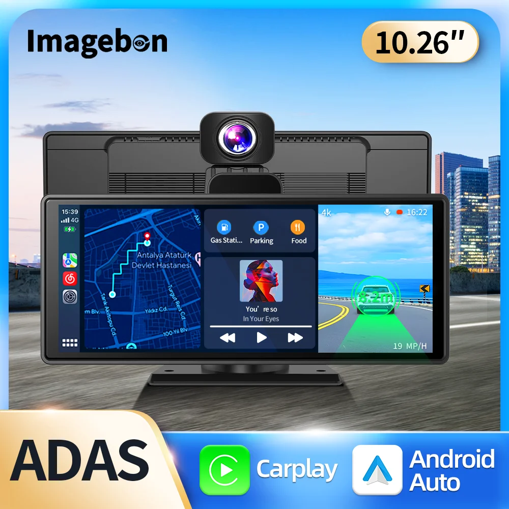 Imagebon 10.26 Inch 4K  ADAS Rearview Mirror Camera Wireless CarPlay Android Auto WiFi Dash Cam AUX FM GPS Navigation Car DVR