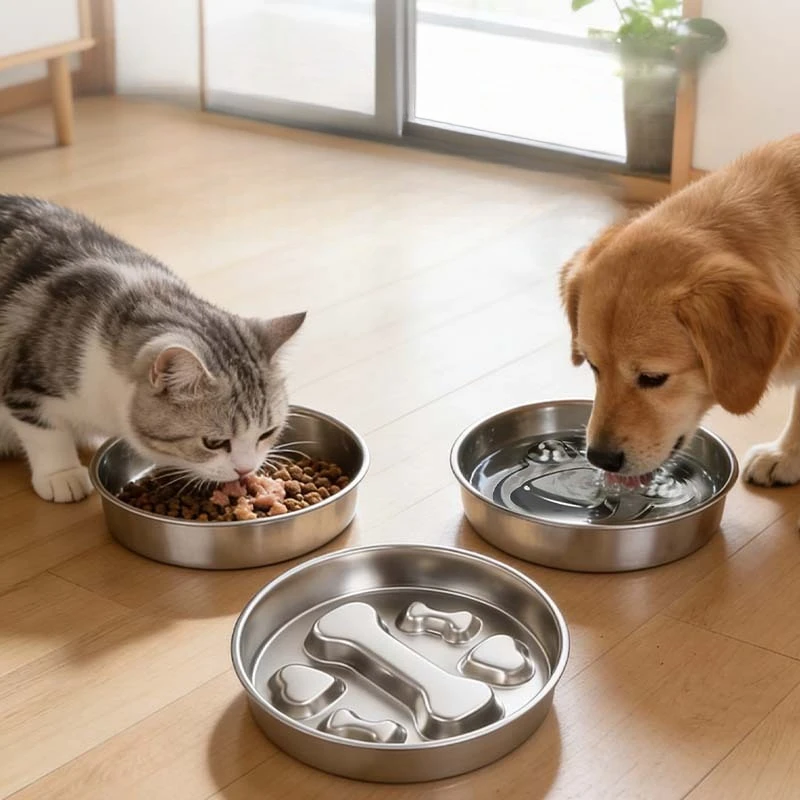 

Миска-медленница из нержавеющей стали 304 с защитой от скольжения и опрокидывания для кошек и собак: для еды и воды, здоровое пищеварение