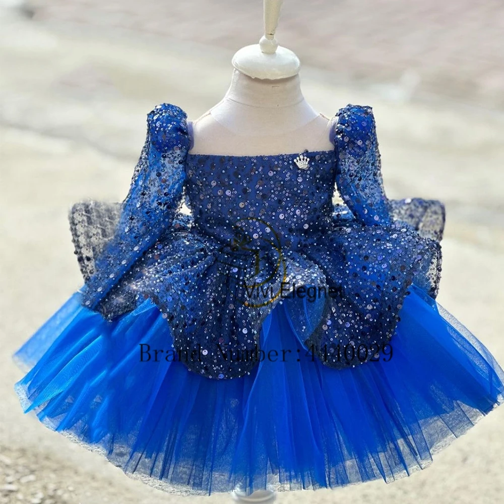 Exquisite Square Collar Flower Girls Dresses for Kids 2024 Full Sleeve Soft Tulle Knee Length Real Picture فلور فتاة اللباس