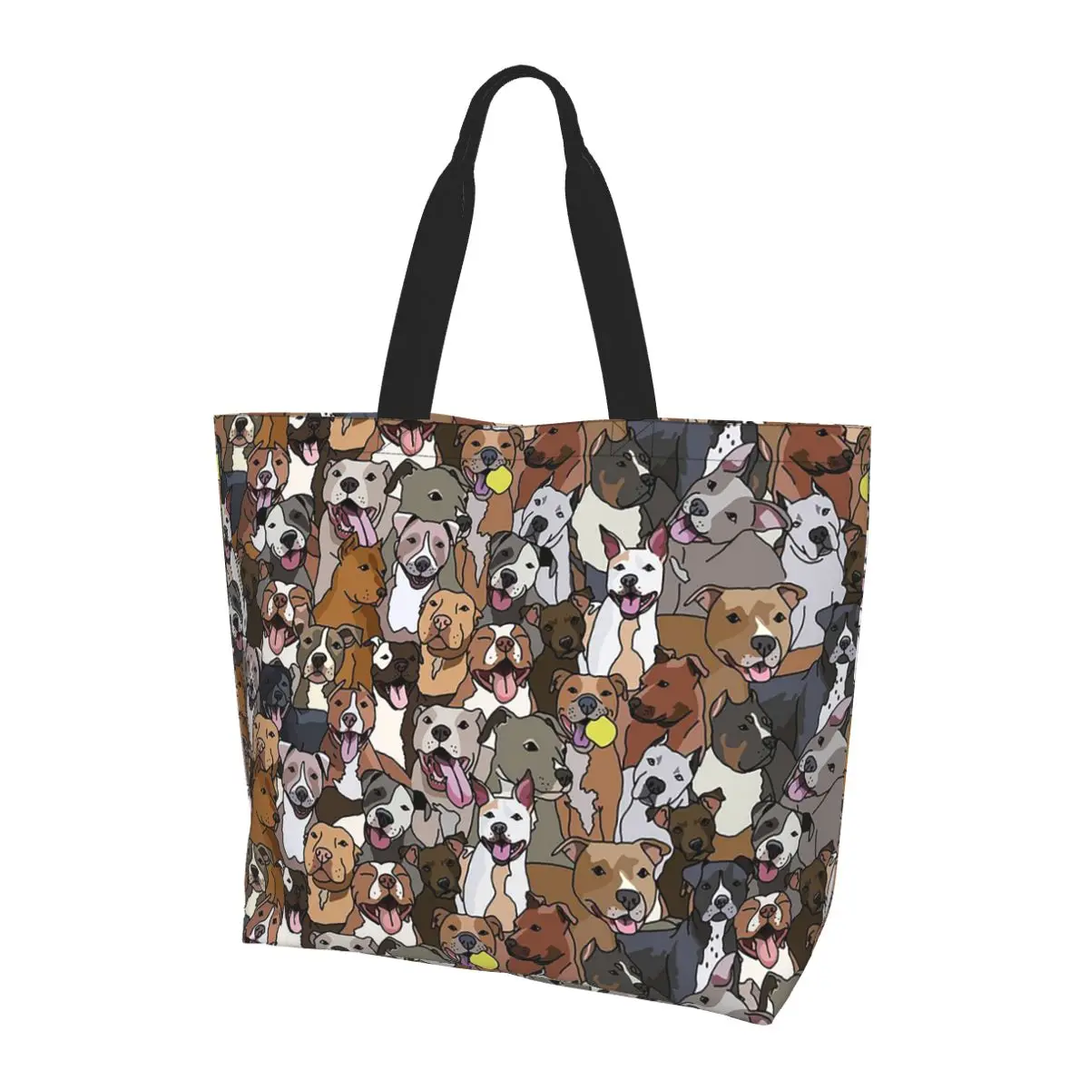 

Pitbull Dog Pattern All The Mutts Shopping Tote Bag Canvas Large Capacity Shoulder Bags Shopper Grocery Handbag for Women