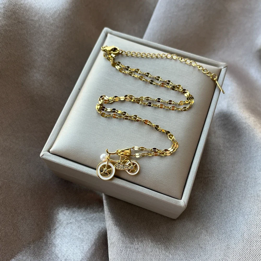Pedal Bike Bicycle Necklace Women Girls Boys Gold Color Stainless Steel Pendant Trendy Party Jewelry Sports Cyclists Lover Gift