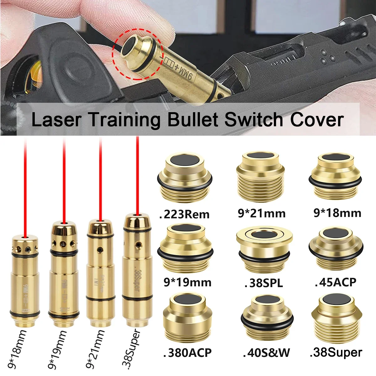 

9x19mm Laser Training Bullet Switch Cover 223Rem .380ACP .40S&W Taurus G2C Glock 43 Trainer Cartridge Boresighter Button Switch