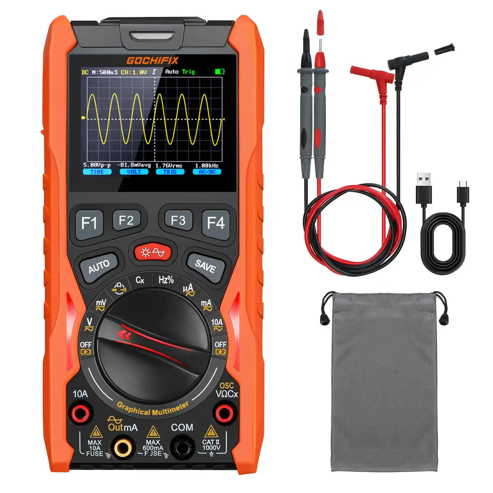 Handheld Oscilloscope Multimeter Waveform Generator Portable 3 in 1 12MHz Bandwidth 50MSa/s USB Charging Oscilloscopes