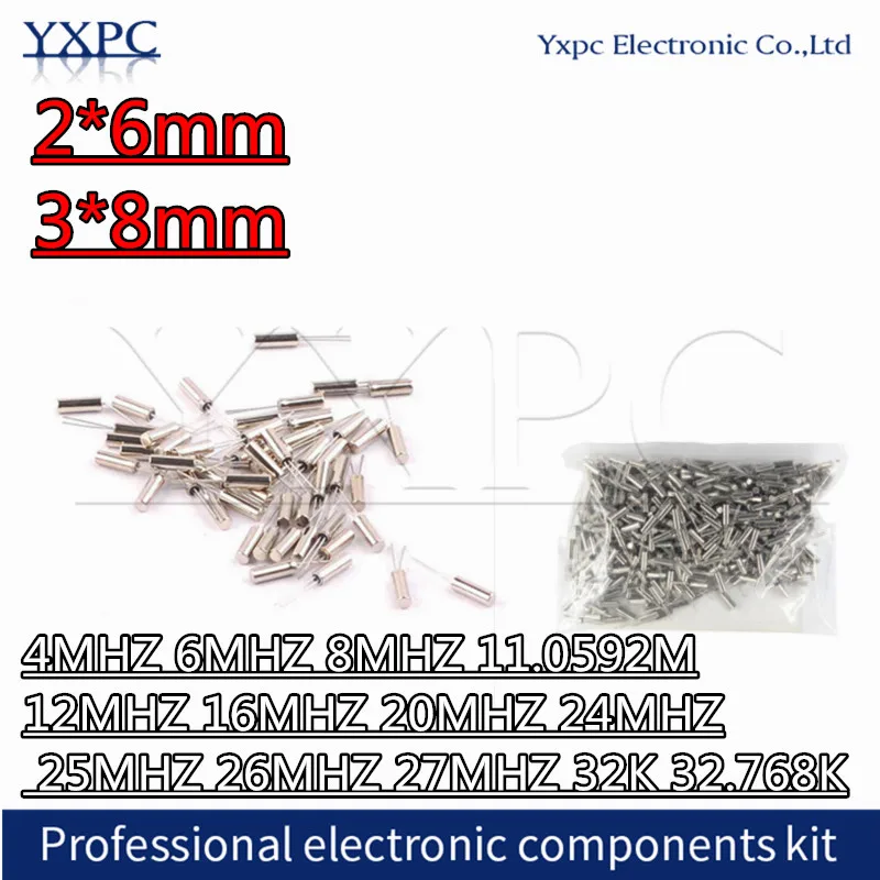 

10pcs 2*6 2*6mm Crystal quartz resonator 3*8 3x8 4MHZ 6MHZ 8MHZ 11.0592M 12MHZ 16MHZ 20MHZ 24MHZ 25MHZ 26MHZ 27MHZ 32K 32.768K