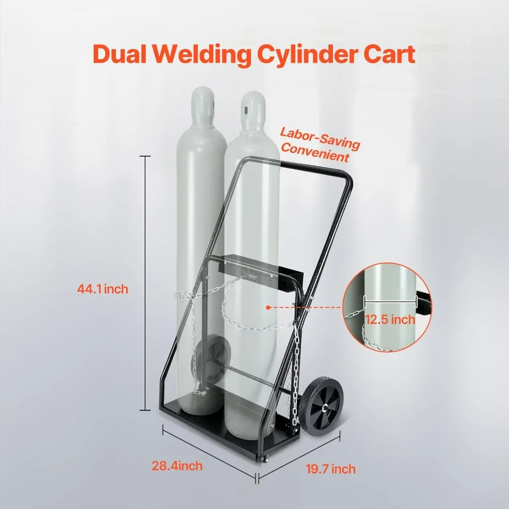 VEVOR Dual Welding Cylinder Cart, Oxygen Acetylene Tank Cart with 440LBS Static Weight Capacity, 10-Inch Solid Wheels and Tank
