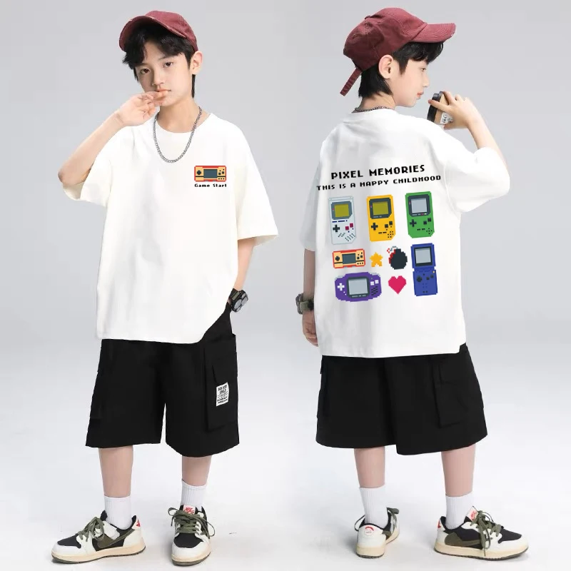 Trendy Pixel Memories Graphic T-shirts for Boys Kids Clothes 2025 Summer Girls Short Sleeve Tees Cotton Tops Oversized T-shirt