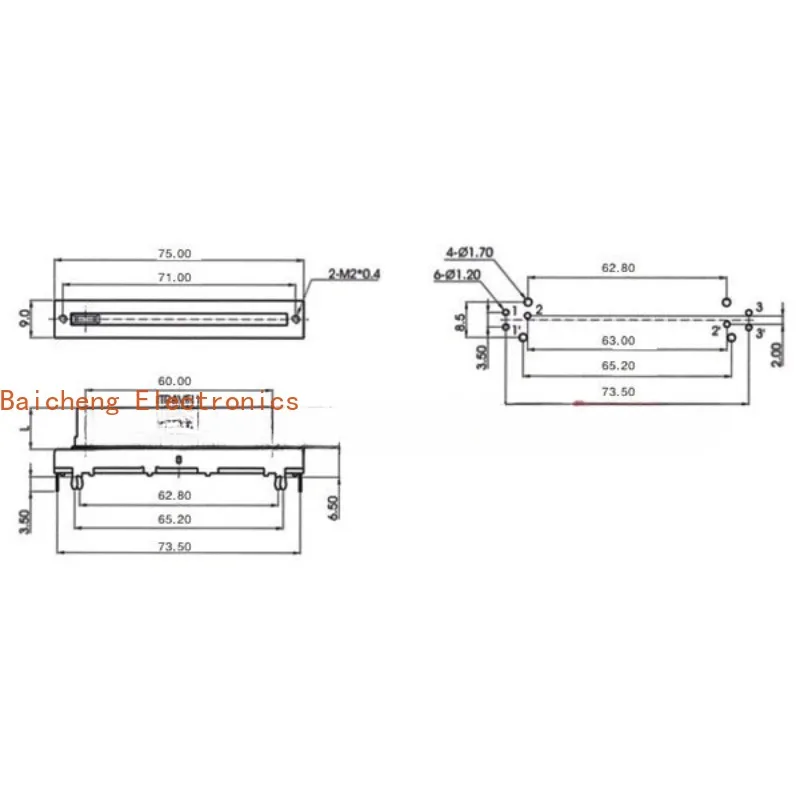 5 stks SC6021 B10K Mixer Dual Channel Fader/75mm Stereo Slide Push-pull Potentiometer B10K B50K B100K