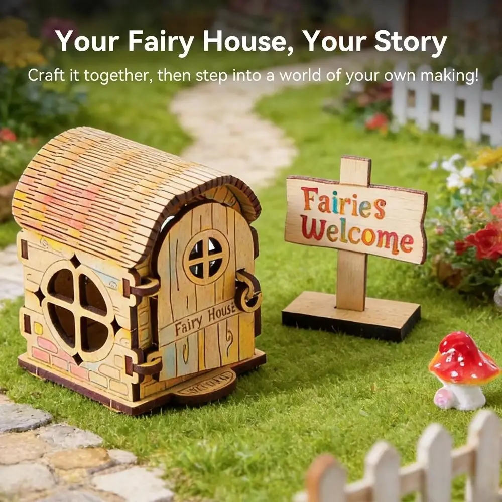 

Wooden Material Wooden Fairy House Kit Mini Size DIY Kit Wooden House Handmade Craft Graffiti Design DIY Assembled House