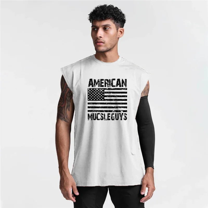 Summer Men Thin Quick-drying Fashion Breathable Graphic Peinted Seamless Sweatshirt Gym Workout Pumping iron Sleeveless T-shirt