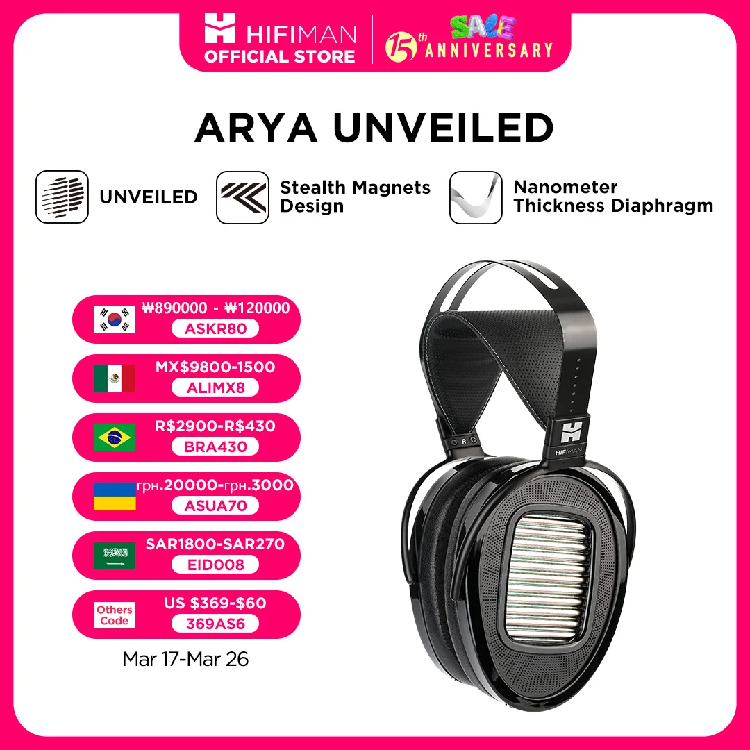 HIFIMAN Arya Unveiled Full-Size Over Ear Planar Magnetic Headphone with Stealth Magnets