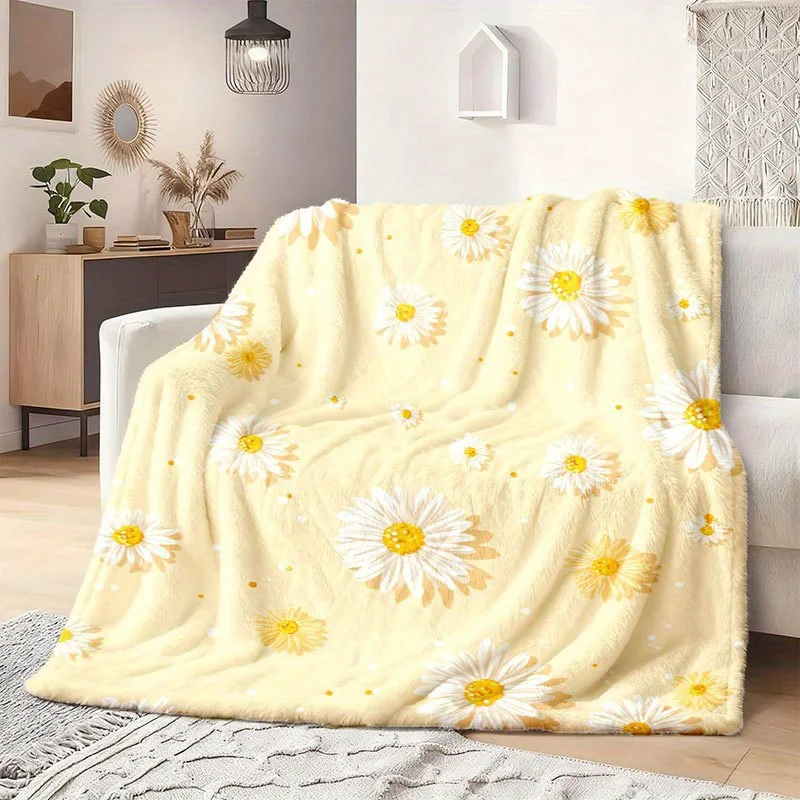 Ultra Soft Yellow Daisy Floral Fleece Throw Blanket for Sofa Couch Bed Polyester Winter Cozy Plush Home Decor Gift