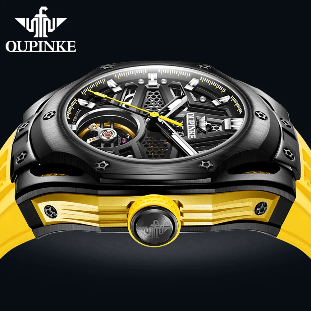 OUPINKE 9003 Silicone strap hollow dial men\'s mechanical watch