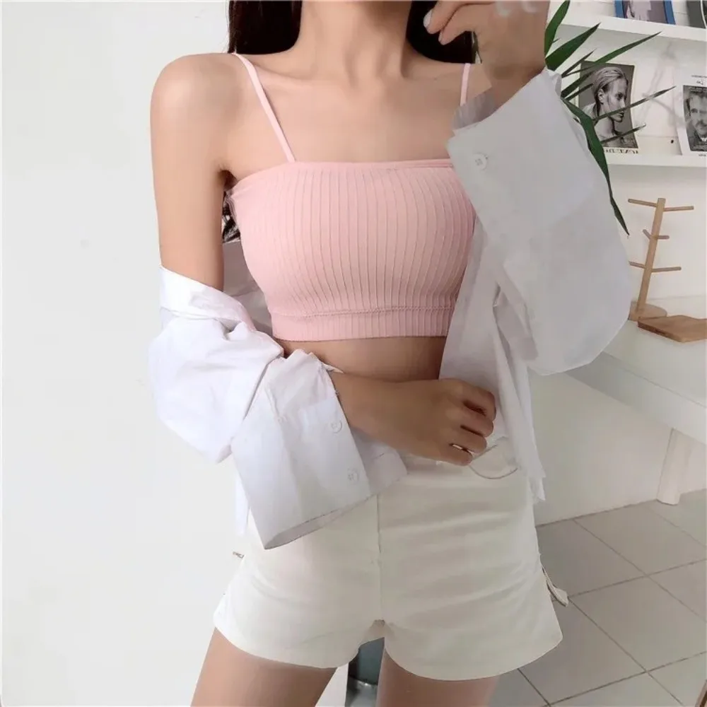 Sexy Cotton Women Tank Top Removable Pads Breathable Sports Bra Slim Fit Comfort Tube Bras Summer Wear