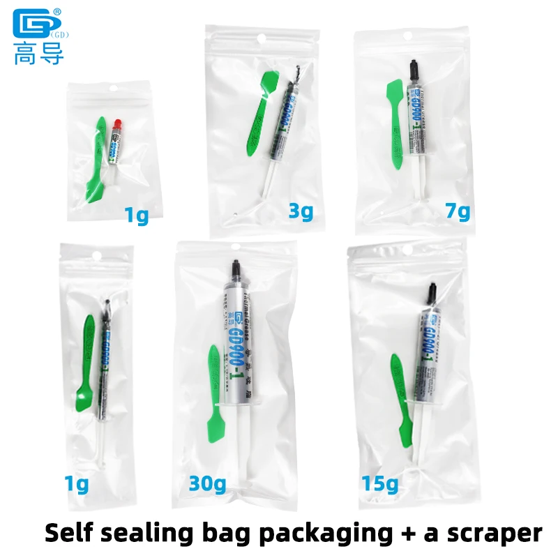 GD900-1 Thermal Conductive Grease Paste Plaster Heat Sink Compound Net Weight 1/3/7/15/30 Grams Gray for CPU  LED GPU SSY