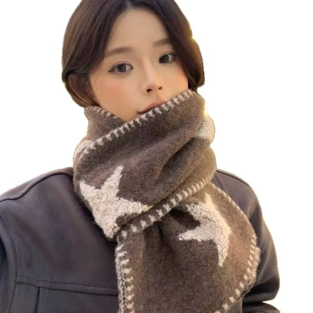 Korean Soft Yarn Knit Scarf Versatile Design Star Knit Pattern Neck Warmer Daily Outfit Ins Style Winter Scarf Preppy College