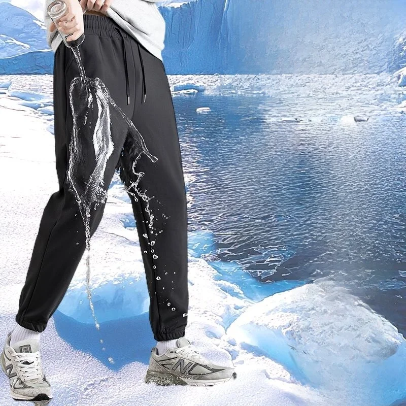 

Men's Fce Lined Thi Winter Windproof Loose Large Size Teenage Warm Casual Sports Long Straight Leg Pants