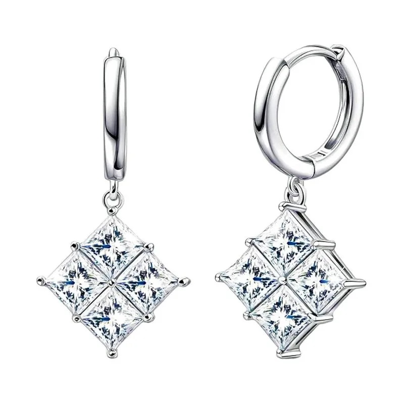 Girls Fashion Square Pendant Earrings Bridal Engagement Wedding Jewelry Elegant High Grade Beautiful Gift