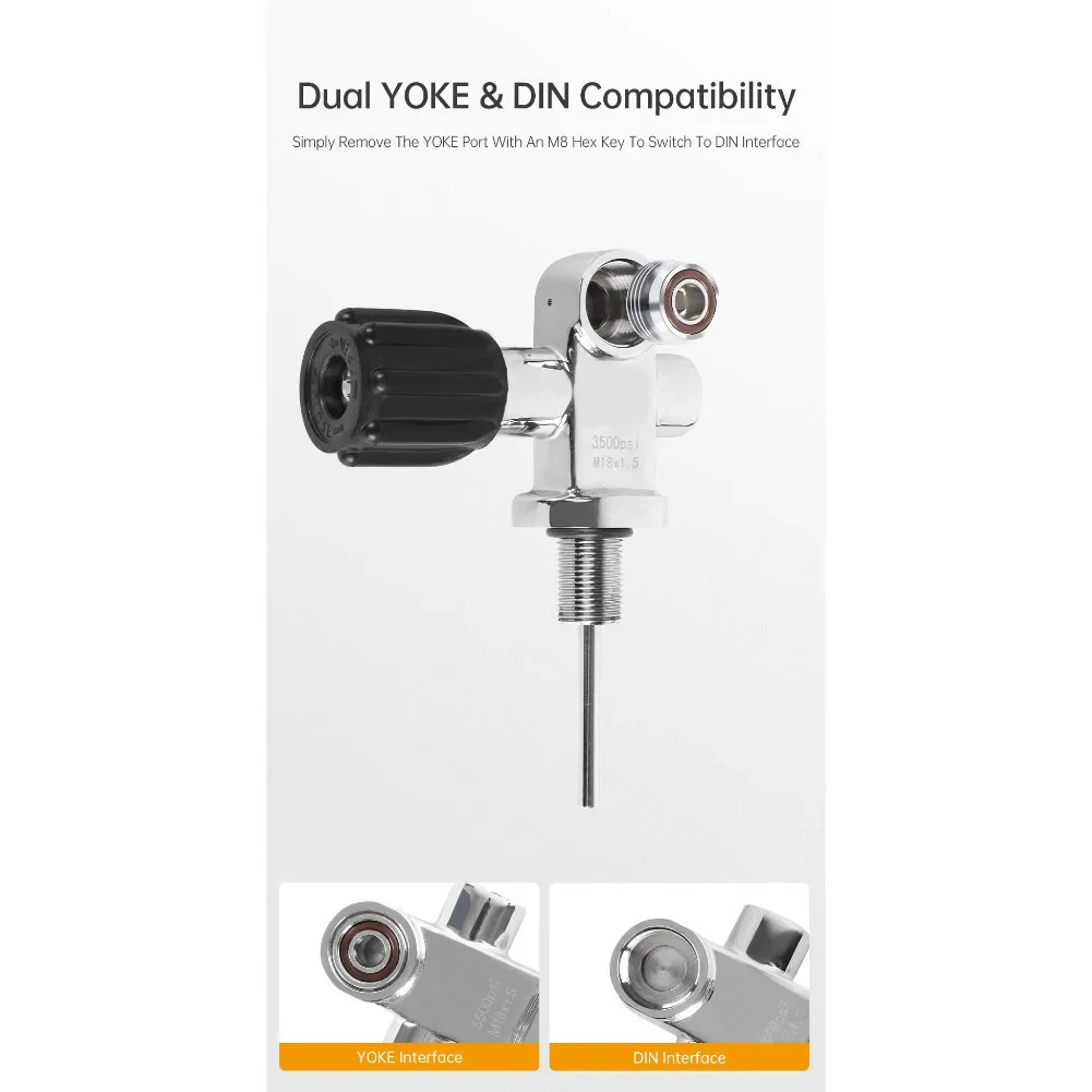 Diving Tank Valve for Scuba Use Compatible with For Yoke and DIN Ports Featuring M18x1 5 Thread and 250 Bar Operating Pressure