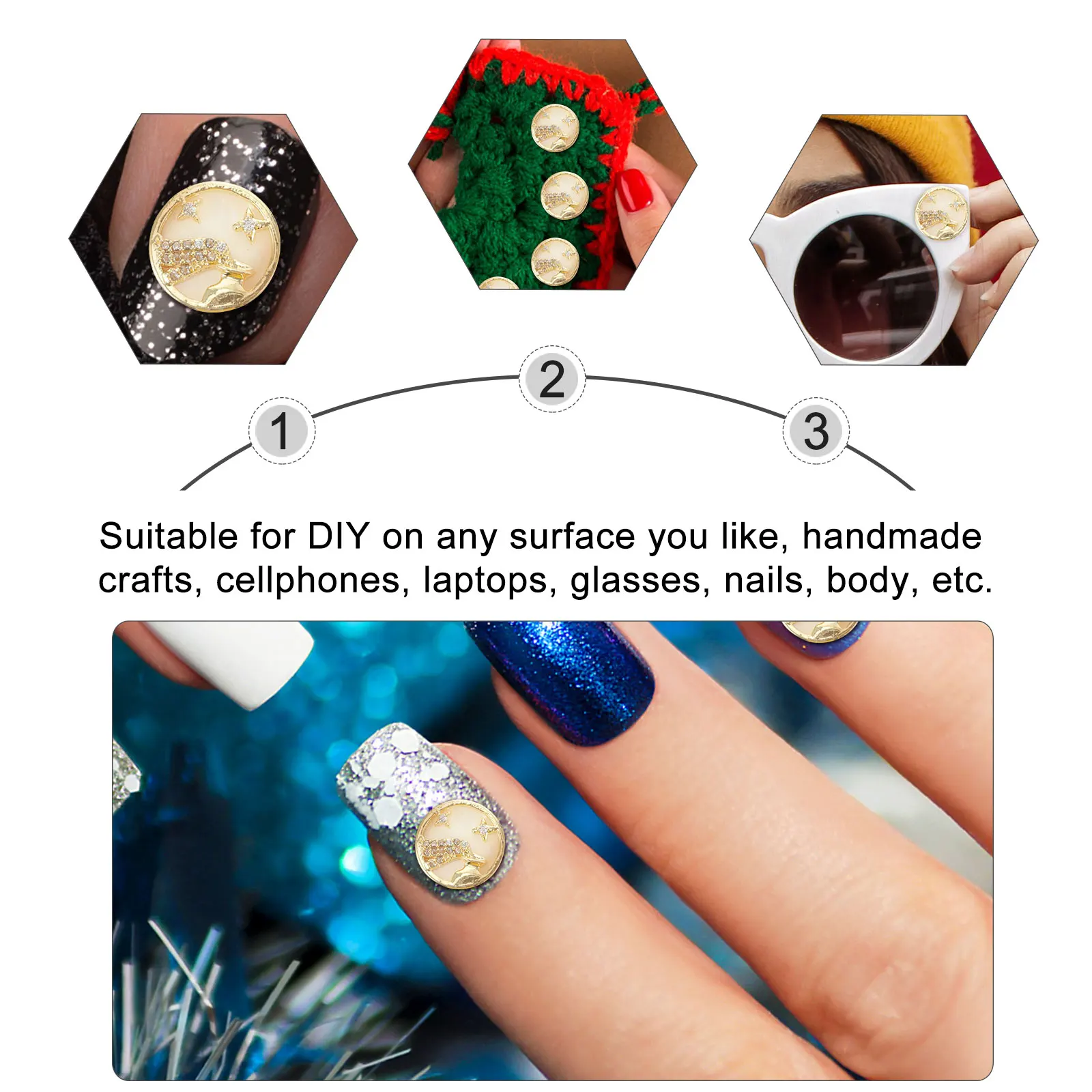 

5 Aquarius Nail Art Studs Metallic Gems for DIY Nails Cellphones Laptops Crafts Home Manicure Store Gifts Charm