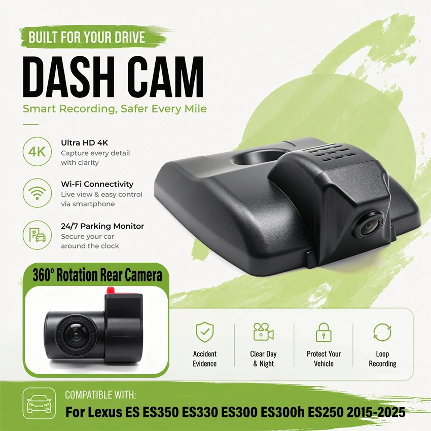 Dedicated DashCam For Lexus ES ES350 ES330 ES300 ES300h ES250 2015-2025 (Model A/B) Car DVR Plug and play Dash Cam Wifi Camera