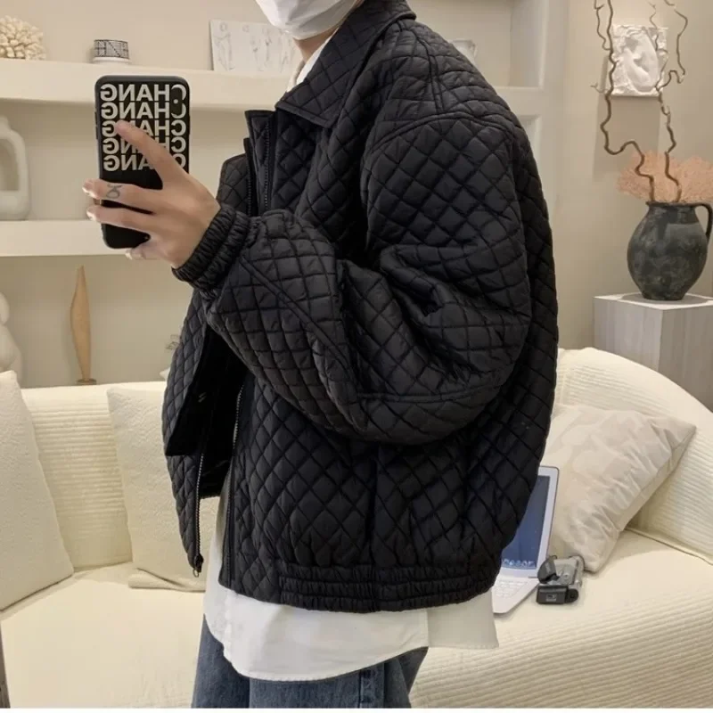 Luxury Men Winter Jacket Men Clothing Trend Quilted Padded Thick Coats Lapel Loose Short Bomber Jacket Youth Streetwear Autumn