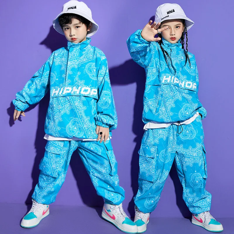 Junge Hip Hop Sweatshirt Jogger Kleidung Set Mädchen Hohe Kragen Paisley Top Cargo Hosen Kind Street Dance Kinder Streetwear Kostüm