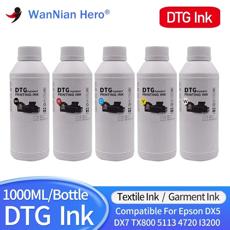 

1000ML DTG Ink Textile InK Garment Ink DX5 DX6 DX7 TX800 XP600 5113 4720 I3200 Printhead For Epson L800 1390 R1900 R2000 F2000