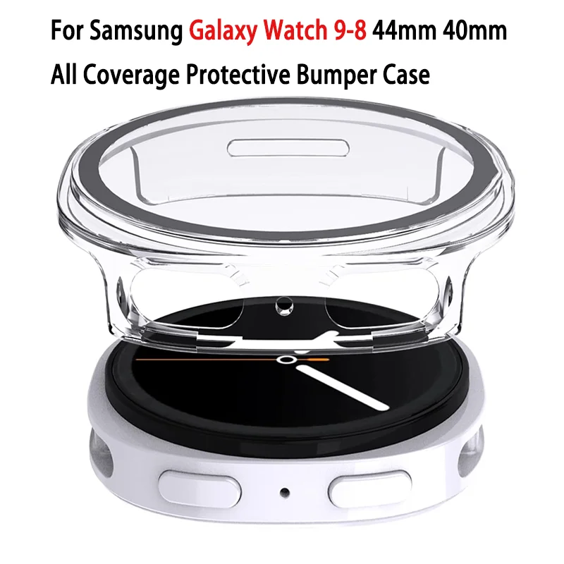 2pcs Tempered Glass+PC Cover for Samsung Galaxy Watch 9 44mm 40mm All Coverage Protective Bumper Case for Galaxy Watch 8 40 44mm