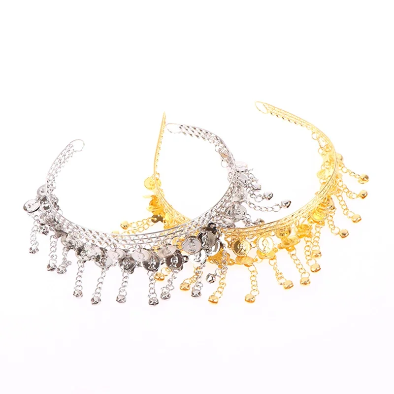 กิ๊บติดผมเต้นรำหน้าท้องสำหรับผู้หญิง1ชิ้นเครื่องประดับเหรียญยิปซีที่คาดศีรษะสายโซ่เครื่องประดับชุดเชียร์ลีดเดอร์เต้นอินเดีย