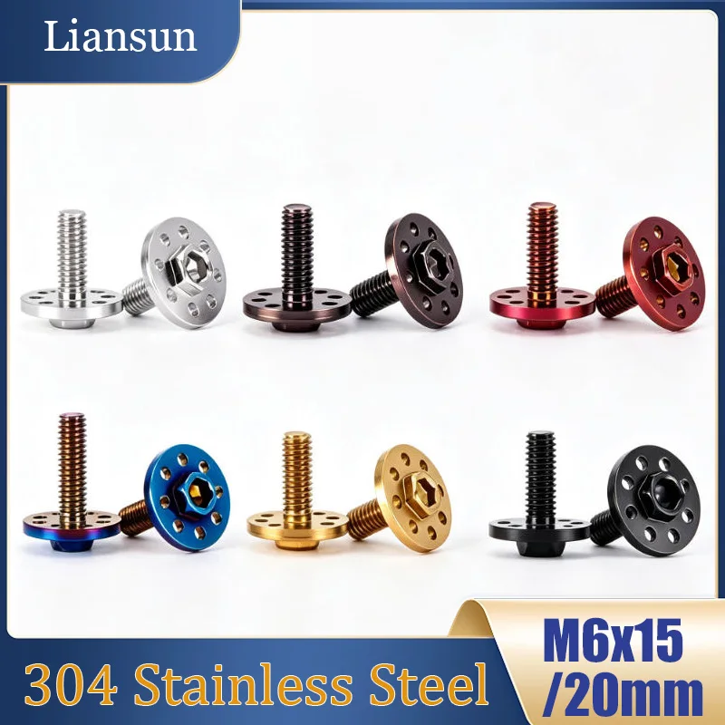 M6x15/20mm 304 Stainless Steel Hexagonal Slot Flange Screws Suitable for Motorcycle and Bicycle DIY License Plate Fixing Screws