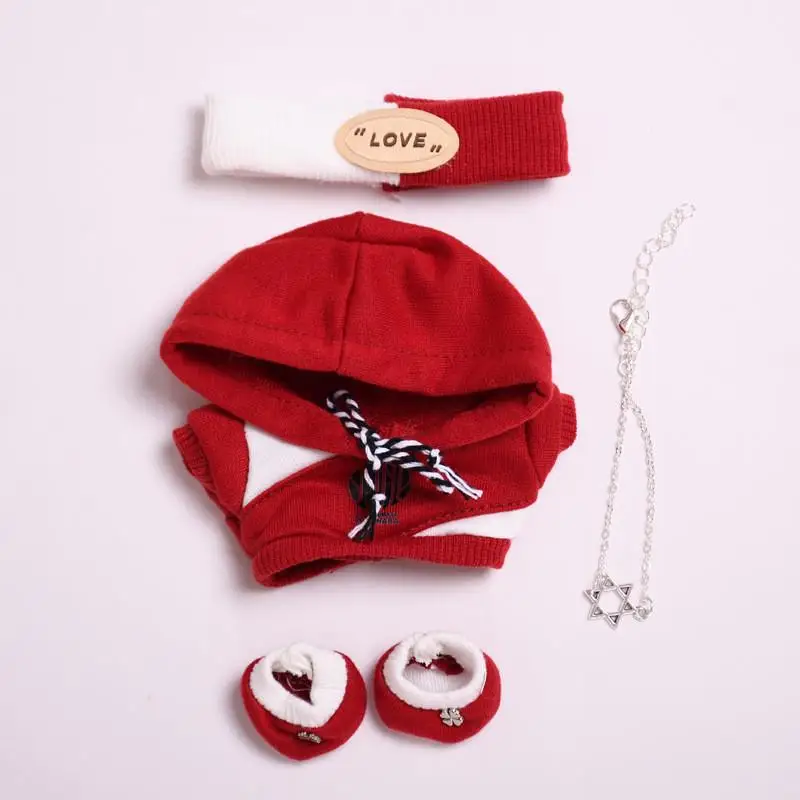 Mini ropa de muñeca de peluche de 17cm, accesorios de atuendo para Corea, Kpop Exo Labubu Idol, diadema roja y blanca, conjunto fresco, regalo de ropa