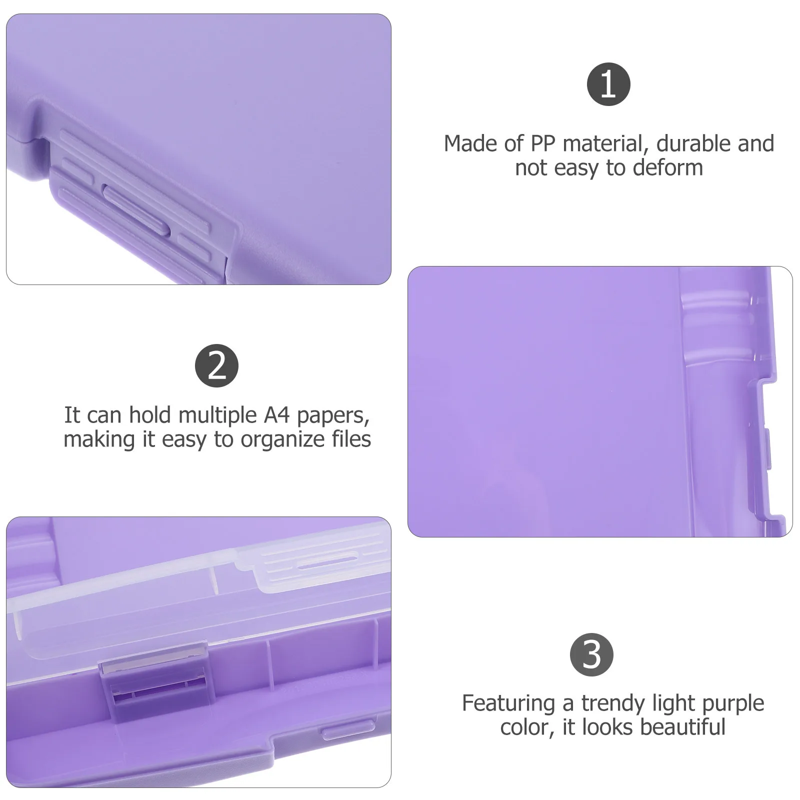 

File Organizer Box Light Purple A4 Document Holder Portable Writing Board Multi-Function Paper Storage Clipboard For Office