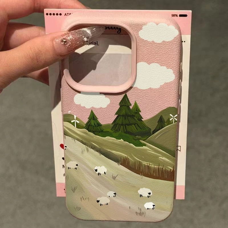 เคสโทรศัพท์ลายแกะสนามหญ้าและลิ้นจี่ สำหรับ Samsung Galaxy A17 A16 A26 A25 A24 A36 A56 A55 A54 S25 Ultra S24 Plus S23 FE S22