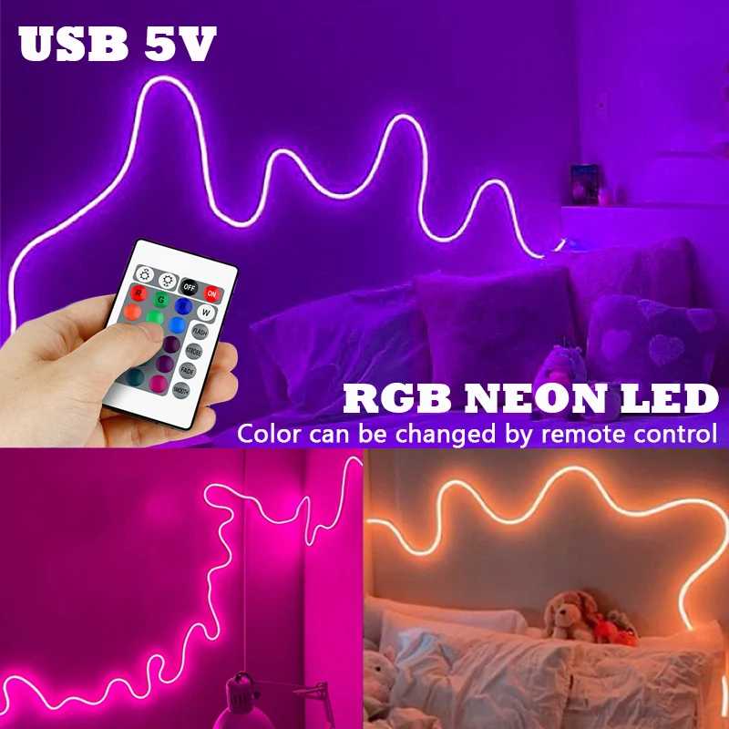 

USB Powered RGB Neon Rope Lights Flexible Color Changing LED Strip with Remote for Gaming Room Decor