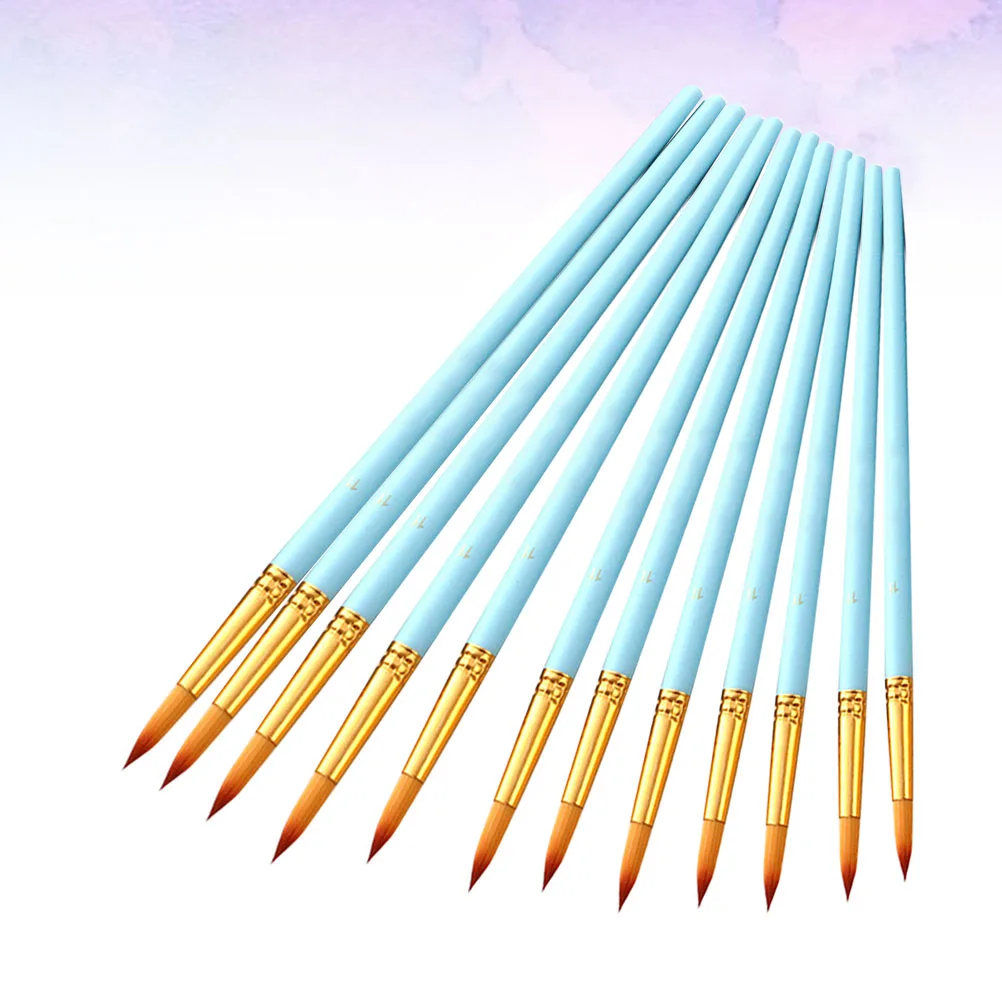 

12 Pcs Art Brush Set Paint Watercolor Paintbrush Blue Wooden Child Brushes