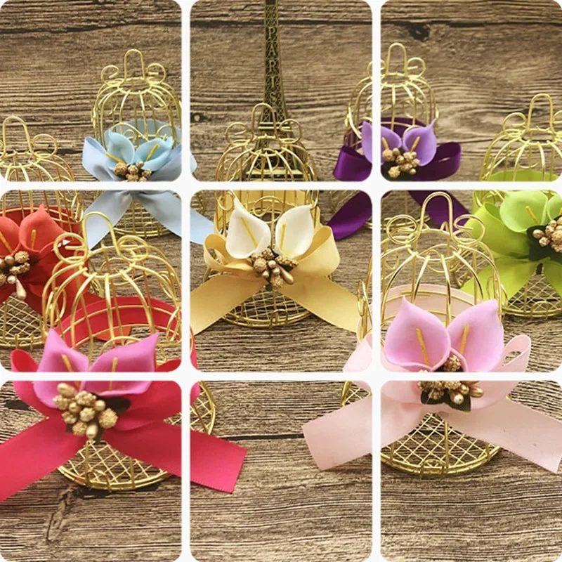 10/20pcs Golden Wedding Candy Box Bird Cage Shape Iron Packaging Candy Box European Style Wedding Engagement Supplies