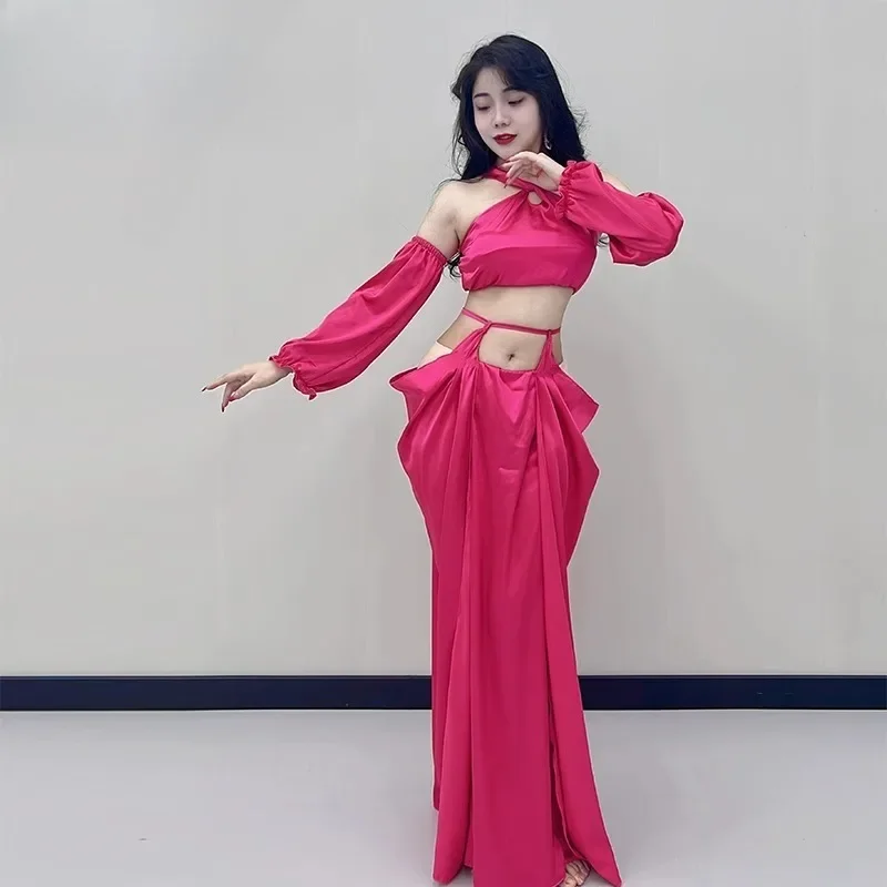 customized belly dance costumes performance clothing exotic high-end sexy training suit set for women top skirt lantern sleeves