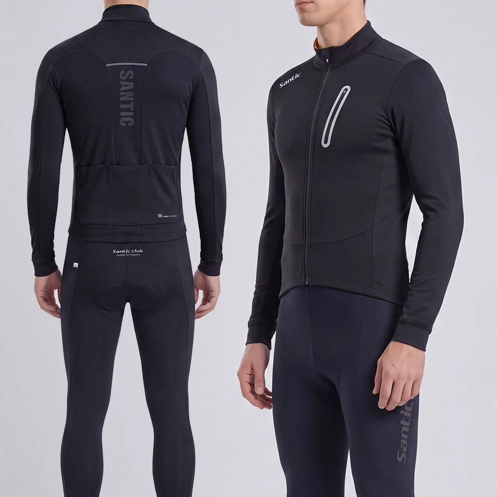 Santic Men's Cycling Jackets Autumn Winter Windproof Long Sleeve Keep Warm Breathable Reflective Suitable for 6–16℃ KM26C01196
