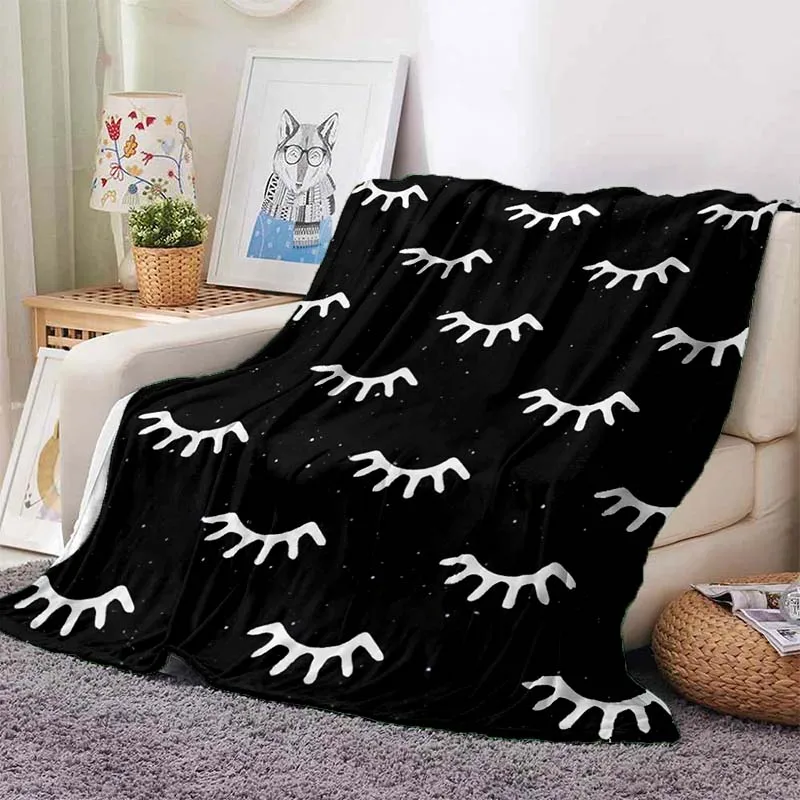 Eyelash Knitted Blankets Cartoon Beauty Glam Closed Eyes Flannel Throw Blanket Airplane Travel Decoration Soft Warm Bedspread