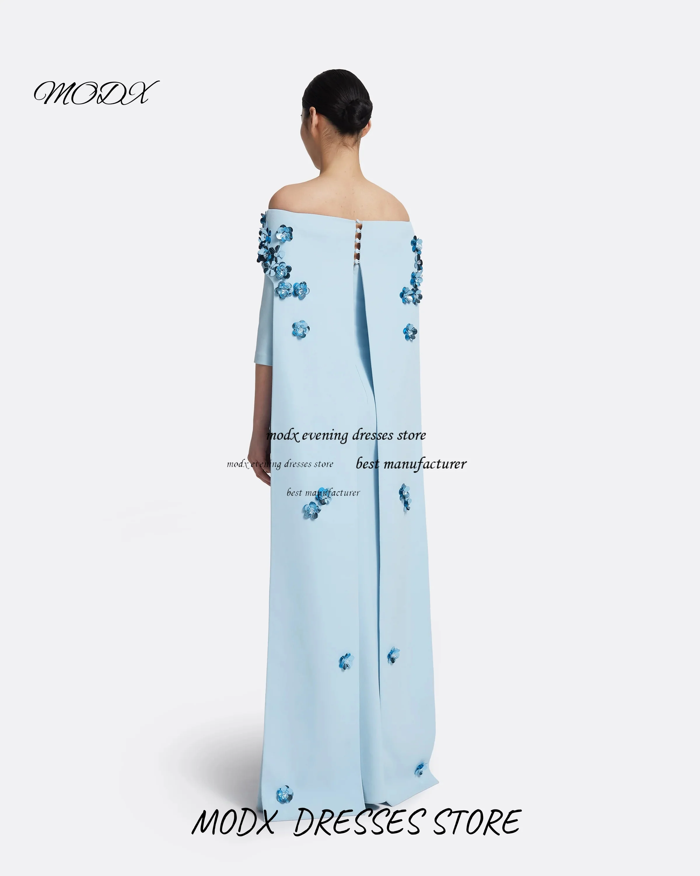 MODX Maßgeschneidertes Saudi-Arabien-Meerjungfrau-Abschlussballkleid aus blauem Satin mit langen Ärmeln und Perlenverzierungen, bodenlanges Partykleid für formelle Anlässe