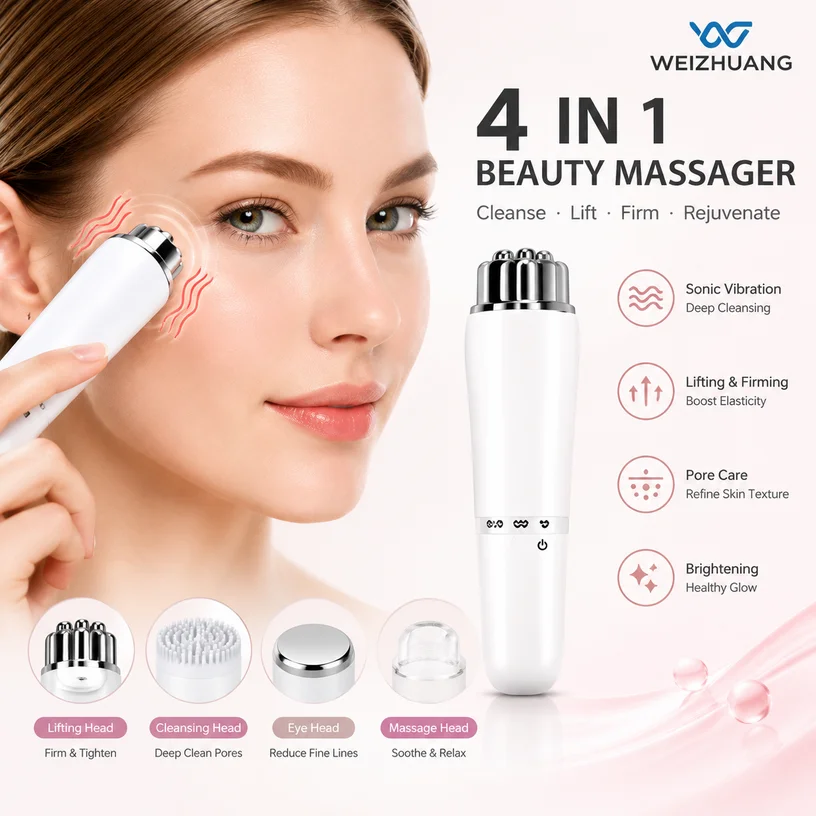 4 in 1 Electric Eye Massager Micro Vibration Facial Beauty Instrument for Relax Eye Dark Circles Eye Bags Puffiness Eye Massage