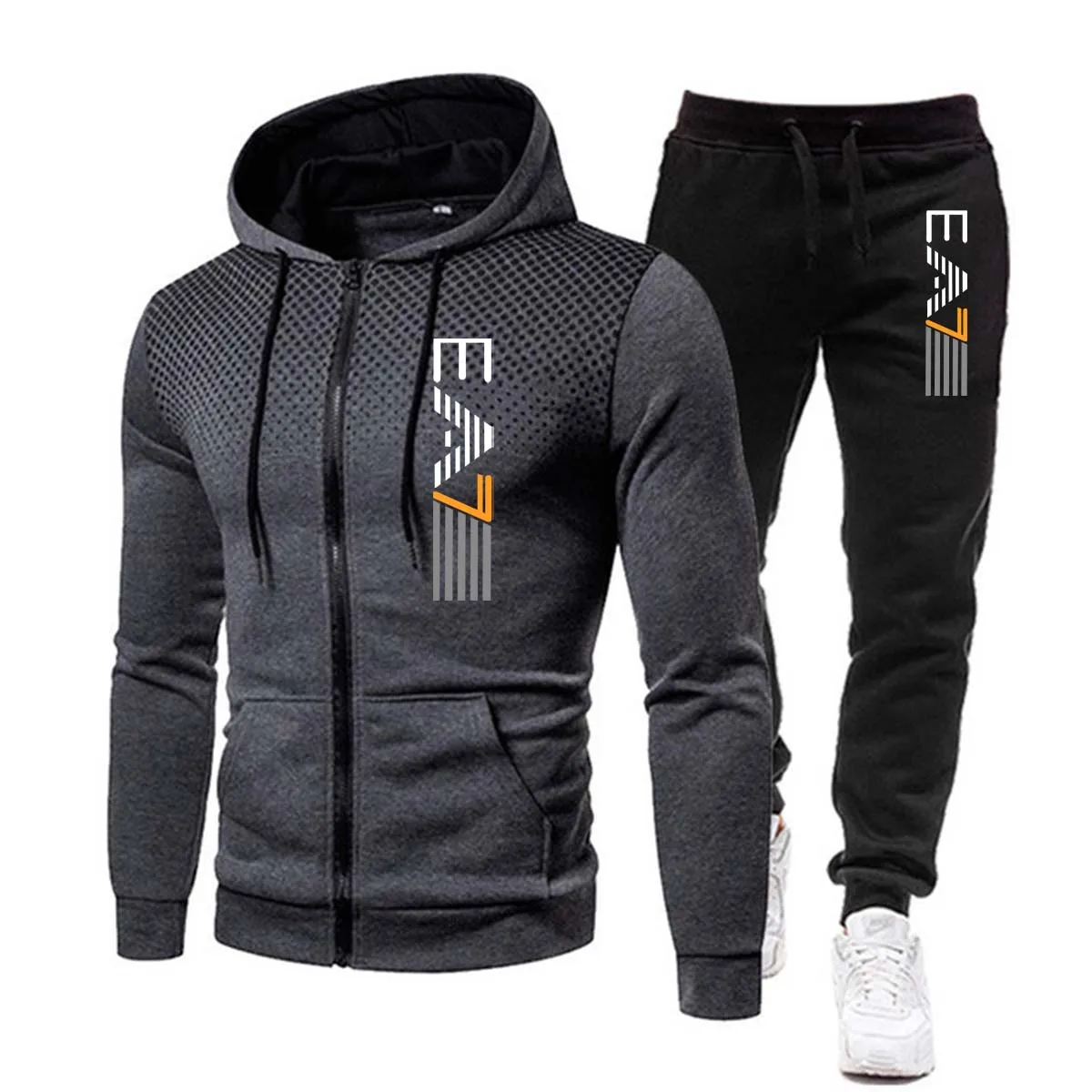 Conjunto de treino masculino, roupas de ginástica fitness, capuz com capuz esportivo, corredor, terno de inverno, nova moda