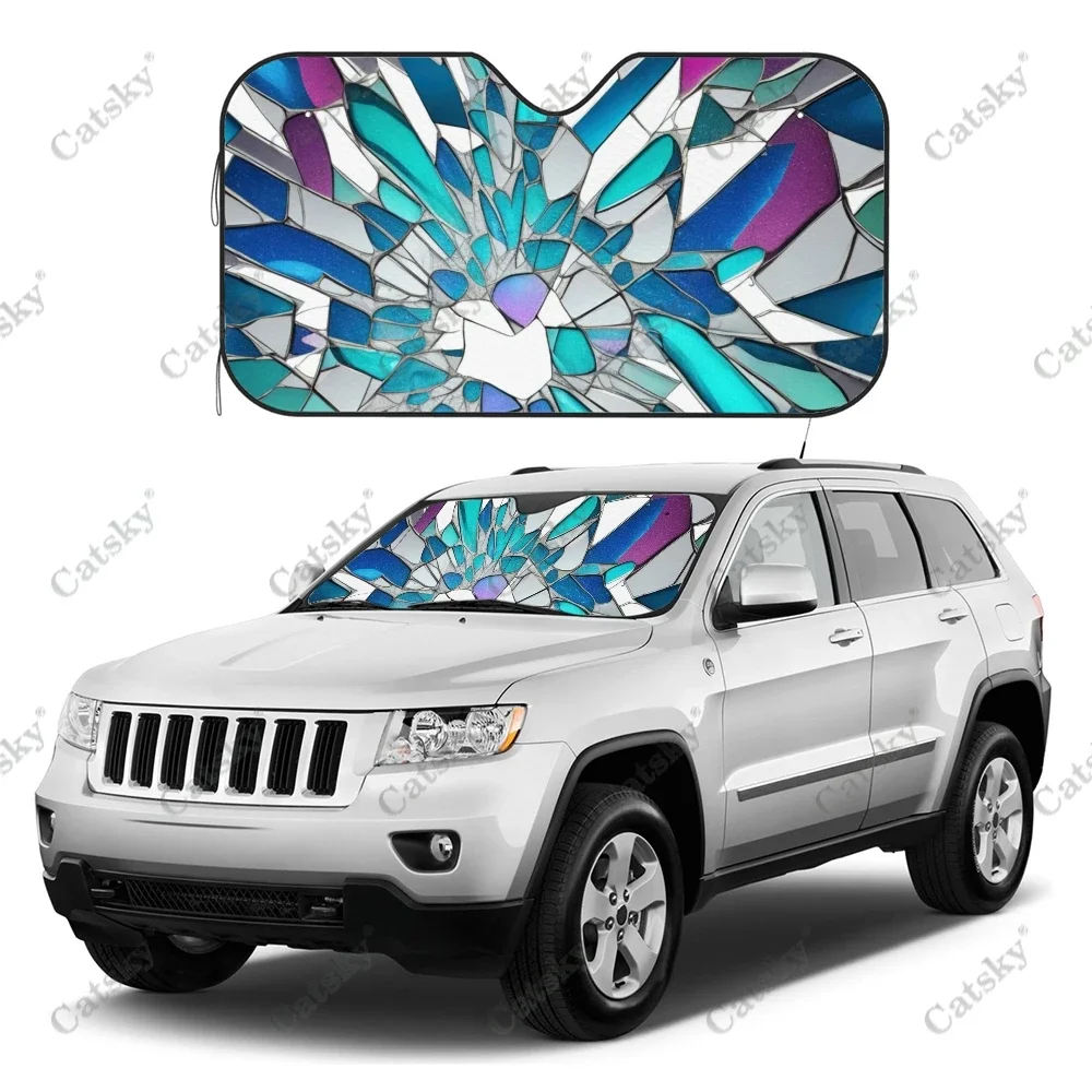 

Colorful Glass Window Fractal Art Car Windshield Sunshade,Front Auto Car Windshield Sun Shade Blocks Uv Rays Sun Visor Protector