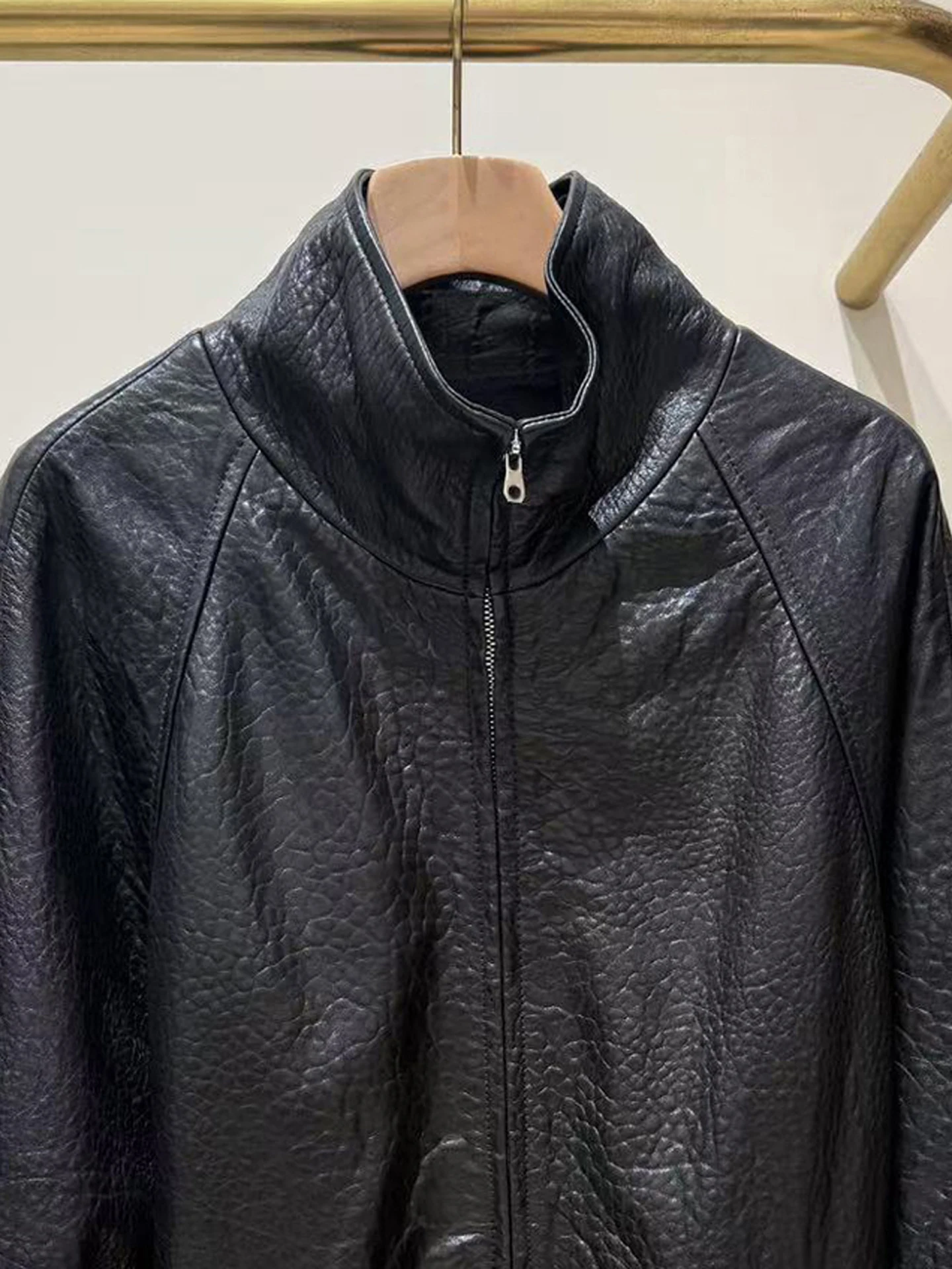 High-End Damen Biker Sle Stehkragen Leder Jaet Cardigan Mantel Retro Herbst Faion Damen Ort Oberbekleidung