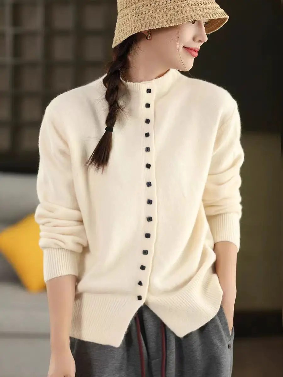 Cárdigan de Punto de Lana de Color Caramelo Suave, Diseño de Múltiples Botones, Suéter Informal de Manga Larga para Mujer, Ab...