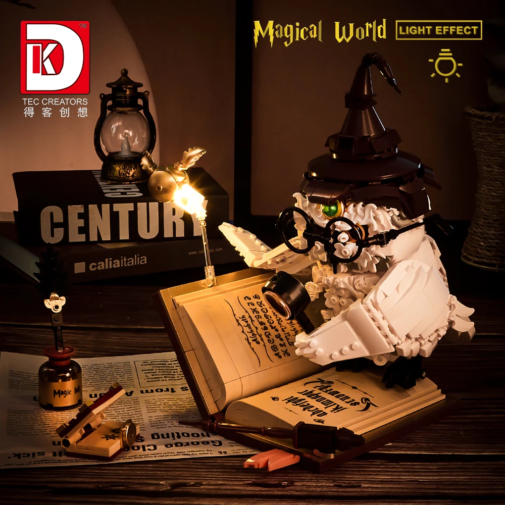 DK7037 Dr. Magic Owl 1162 Uds. Kit de bloques de construcción de iluminación película mágica figura Animal modelo montaje juguete niños regalo de vacaciones