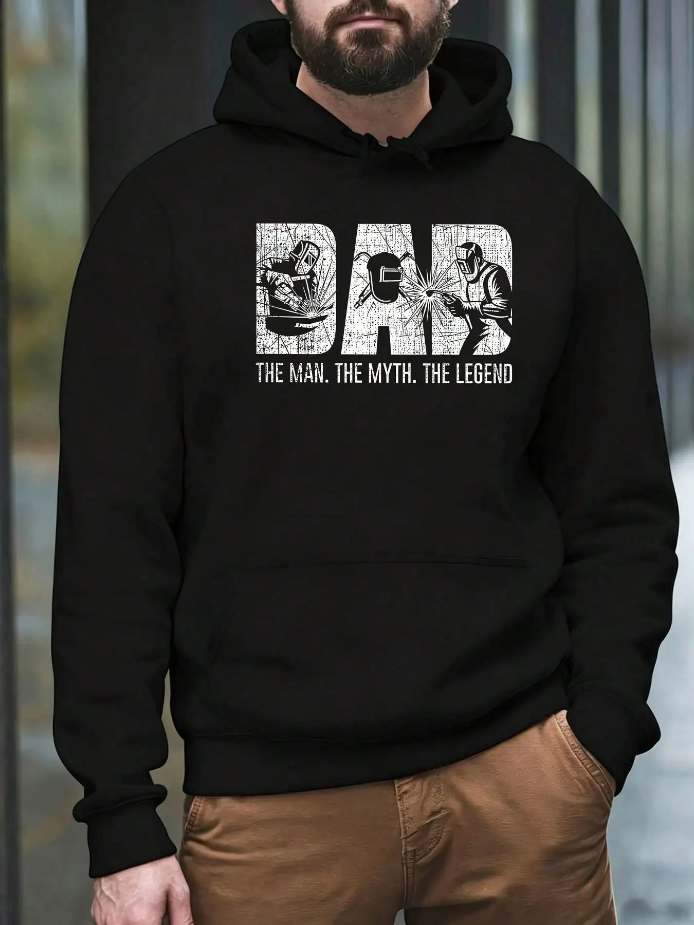 Men's Casual Hoodies, Welder Legend Art Printed Long Sleeve Hooded Sweatshirt, Versatile Top For Autumn Winter