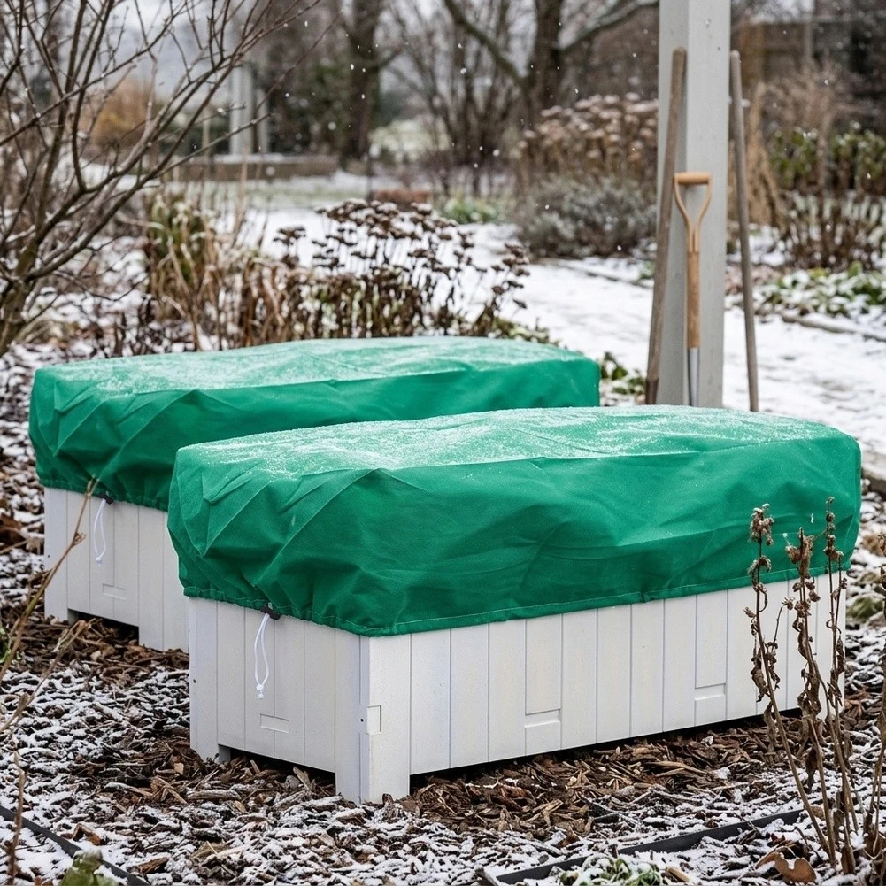 2Pcs Non‑Woven Plant Frost Protection Cover, Drawstring‑Equipped Freeze‑Shield Fabric Cloth For Outdoor Raised Garden Beds